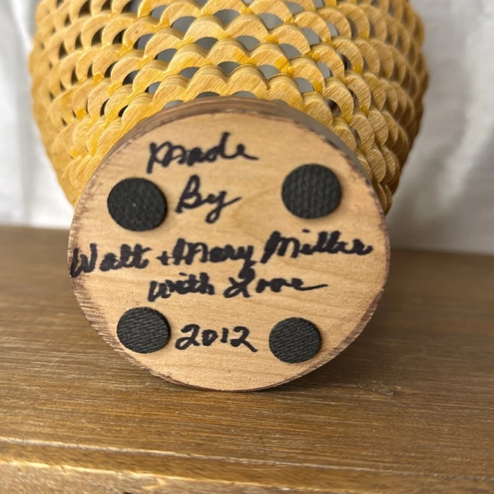Handcrafted 9” Wooden Tornado Basket Vase Scalloped 2012 Signed Glazed